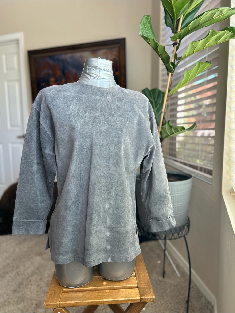 Premium Genuine Leather Grey Blouse